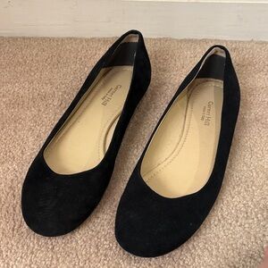 Garnet Hill Italian Suede Leather Black Women's Flats